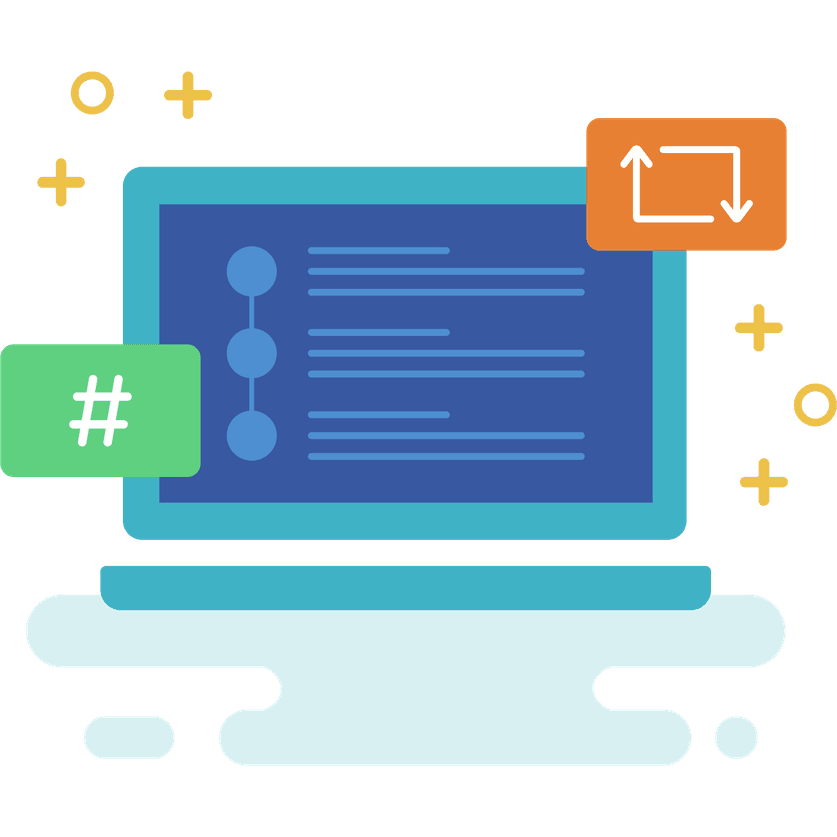 Developer workspace with laptop showing code editor and development tools