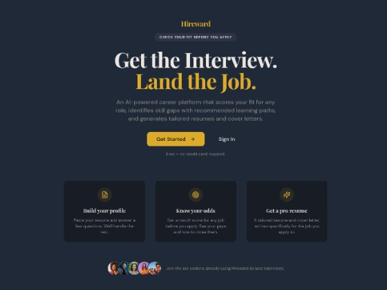 Hireward landing page