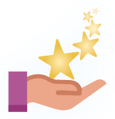 Stars resting on a person's hand
